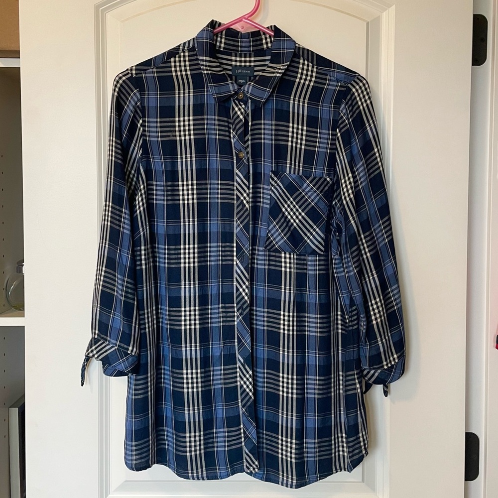 J. Jill Blue Plaid Button-up Blouse